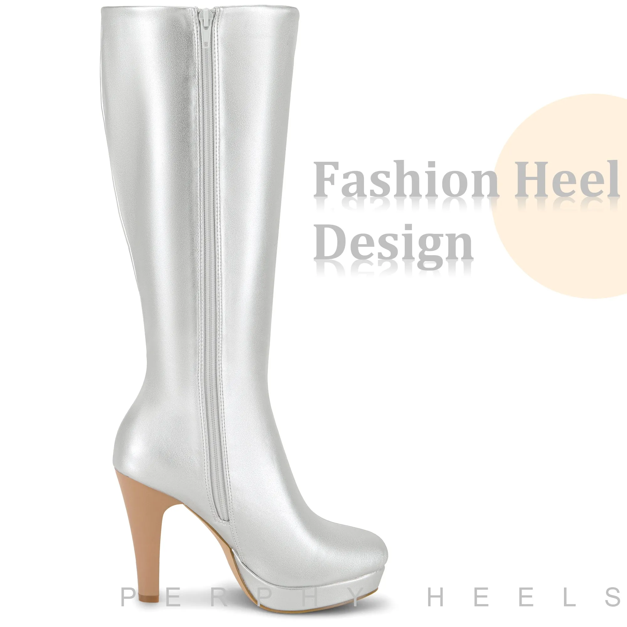 Round Toe Platform Chunky Heel Knee High Boots for Women