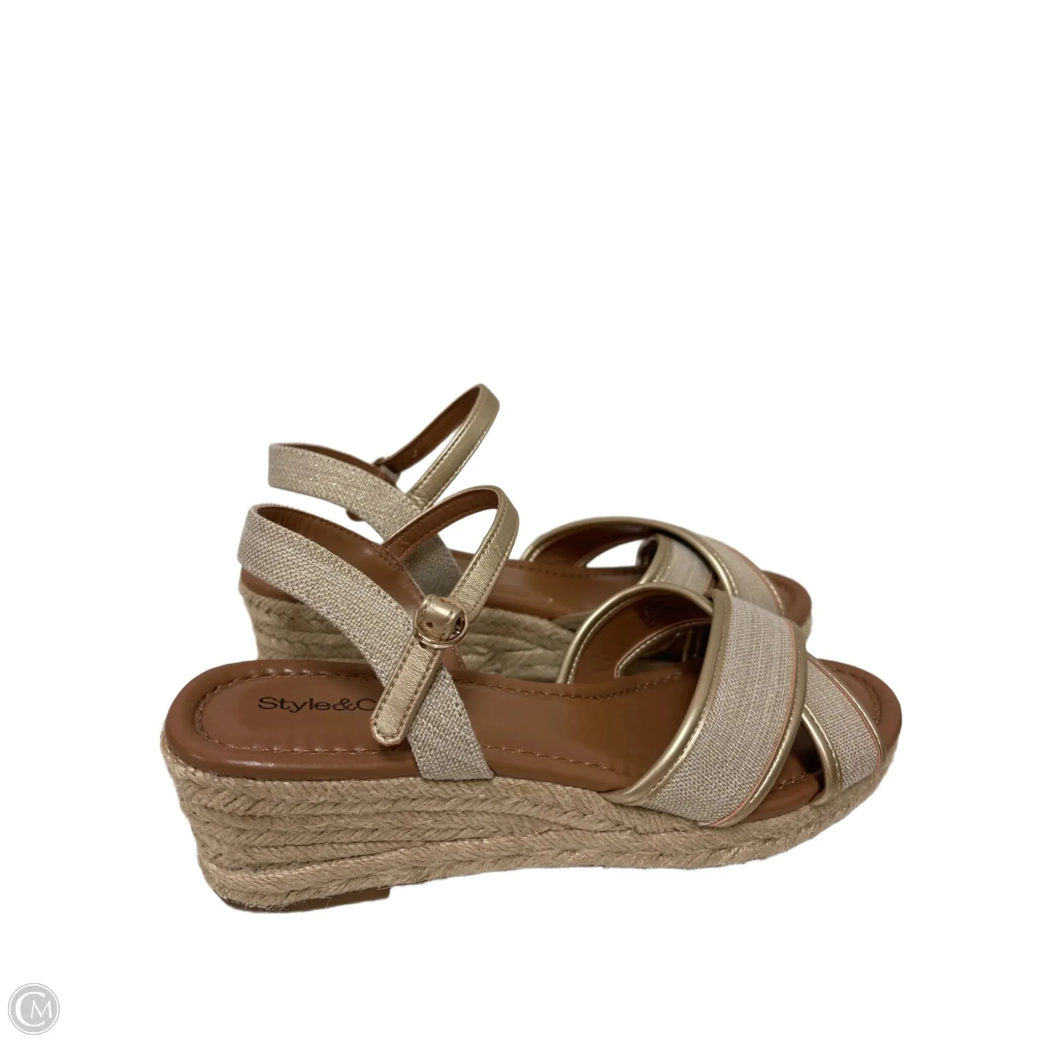 Sandals Heels Wedge By Style And Company In Gold, Size: 8