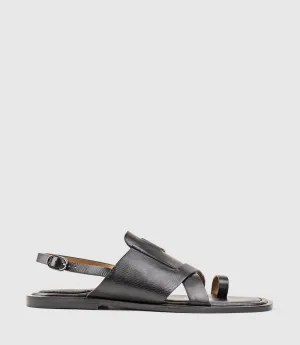 TORI Detailed Toe Thong with Backstrap in Black