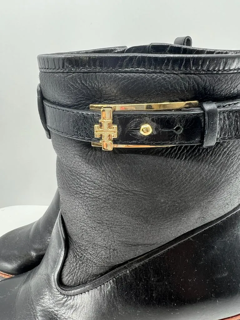TORY BURCH PRIMROSE SHERPA LINED WEDGE HEEL LEATHER BOOTS