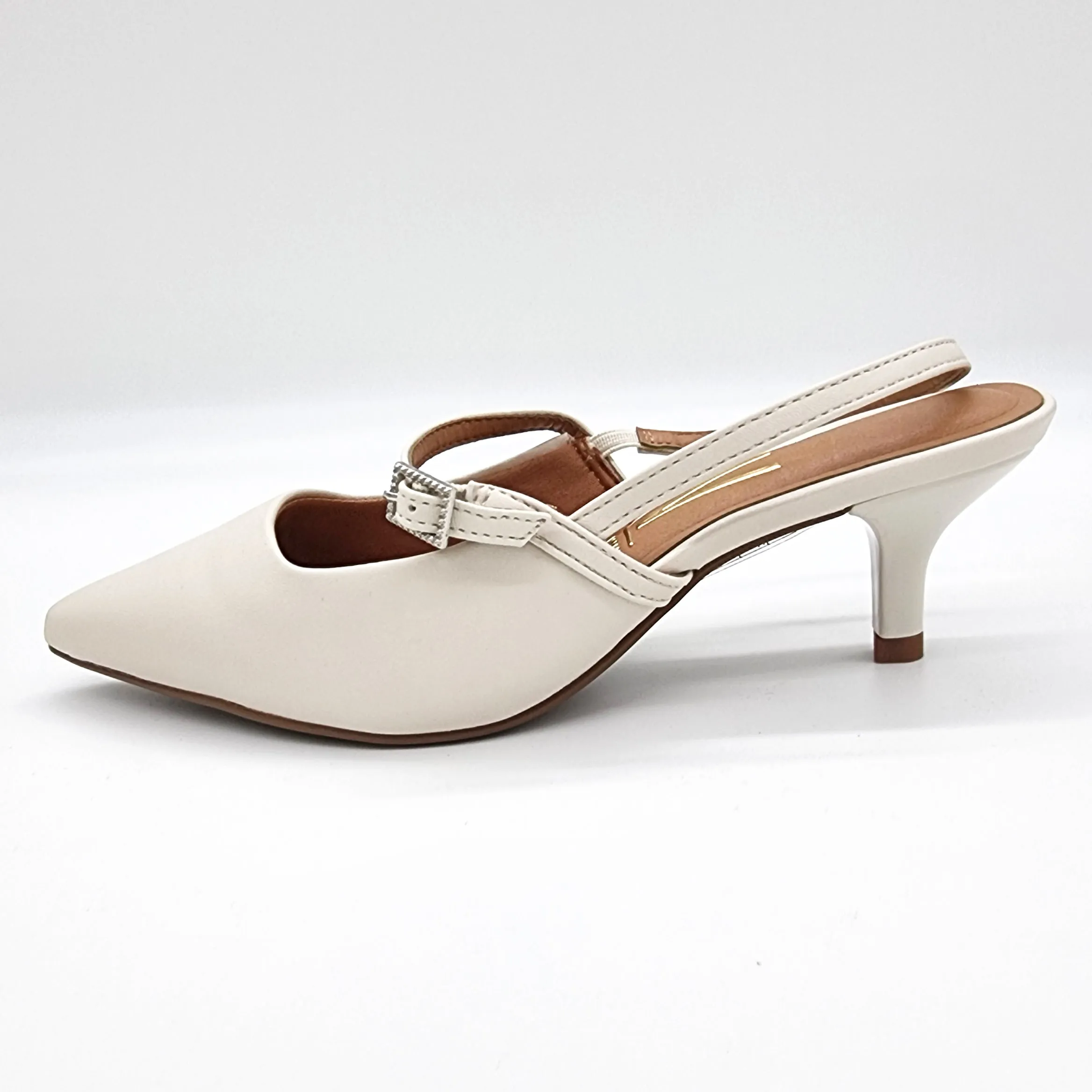 Vizzano 1122-881 Strappy Kitten Heel Pointy Toe Pump in Off White
