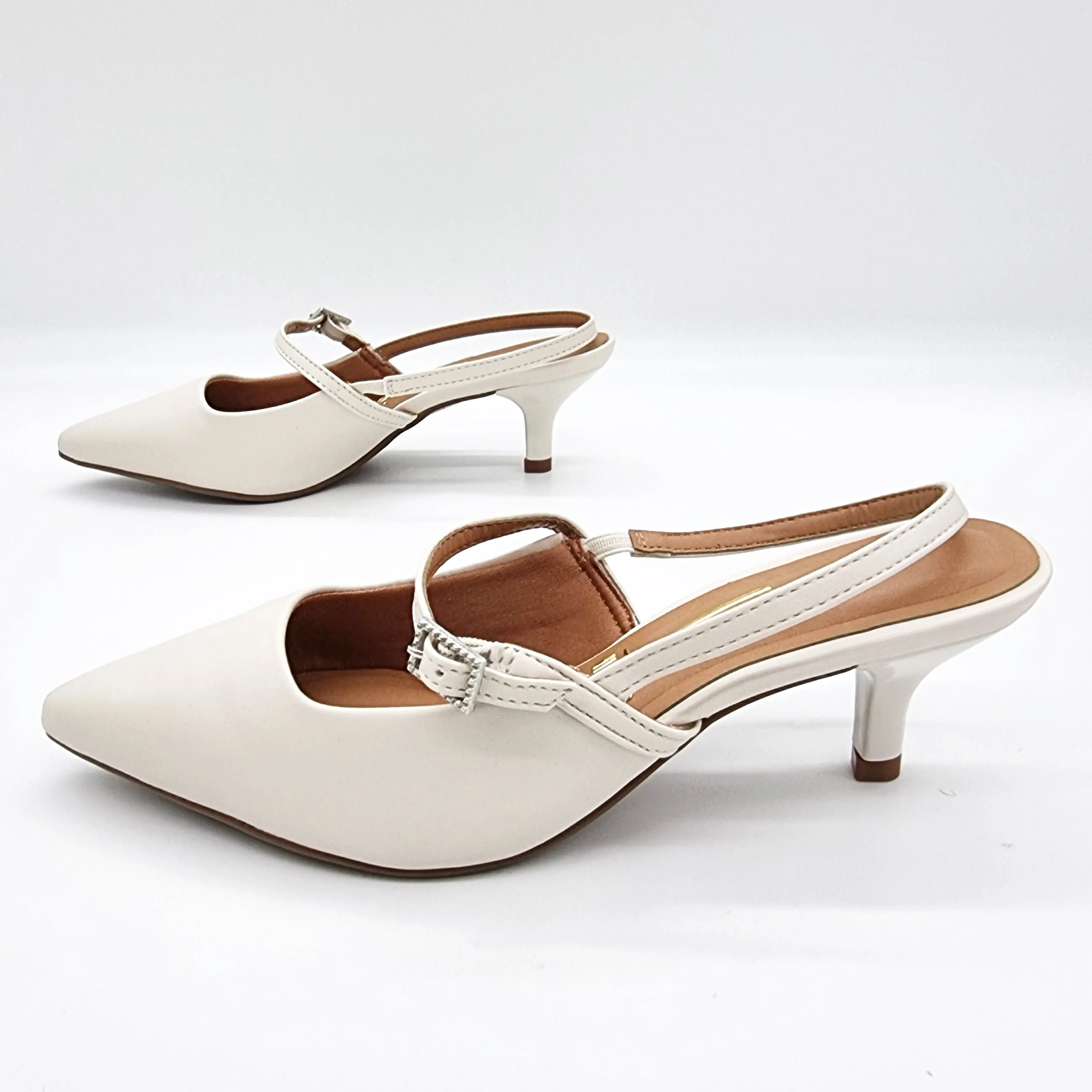 Vizzano 1122-881 Strappy Kitten Heel Pointy Toe Pump in Off White