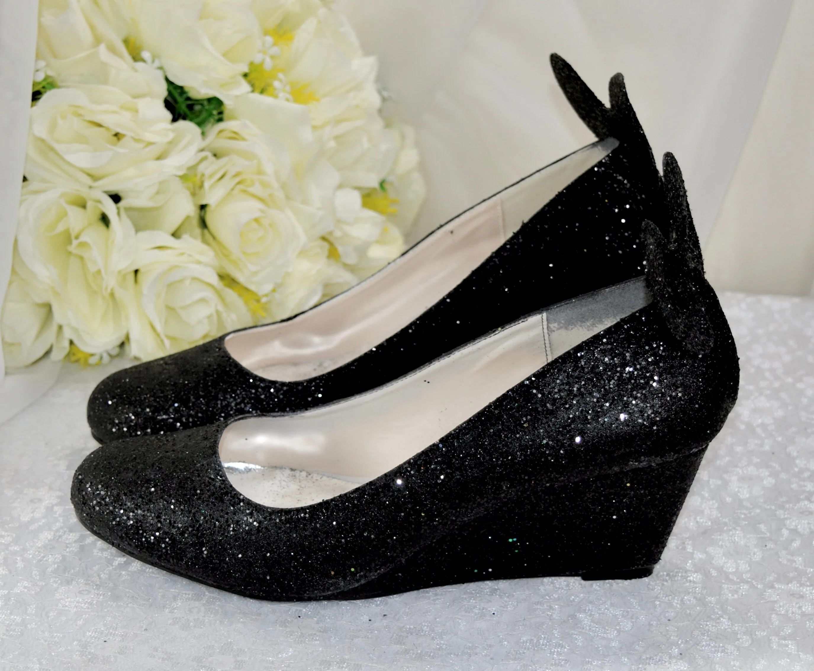 Wedge Heel Glitter Wedding Shoes, Disney Mouse Ears, Shoes for Bride. Any Colour