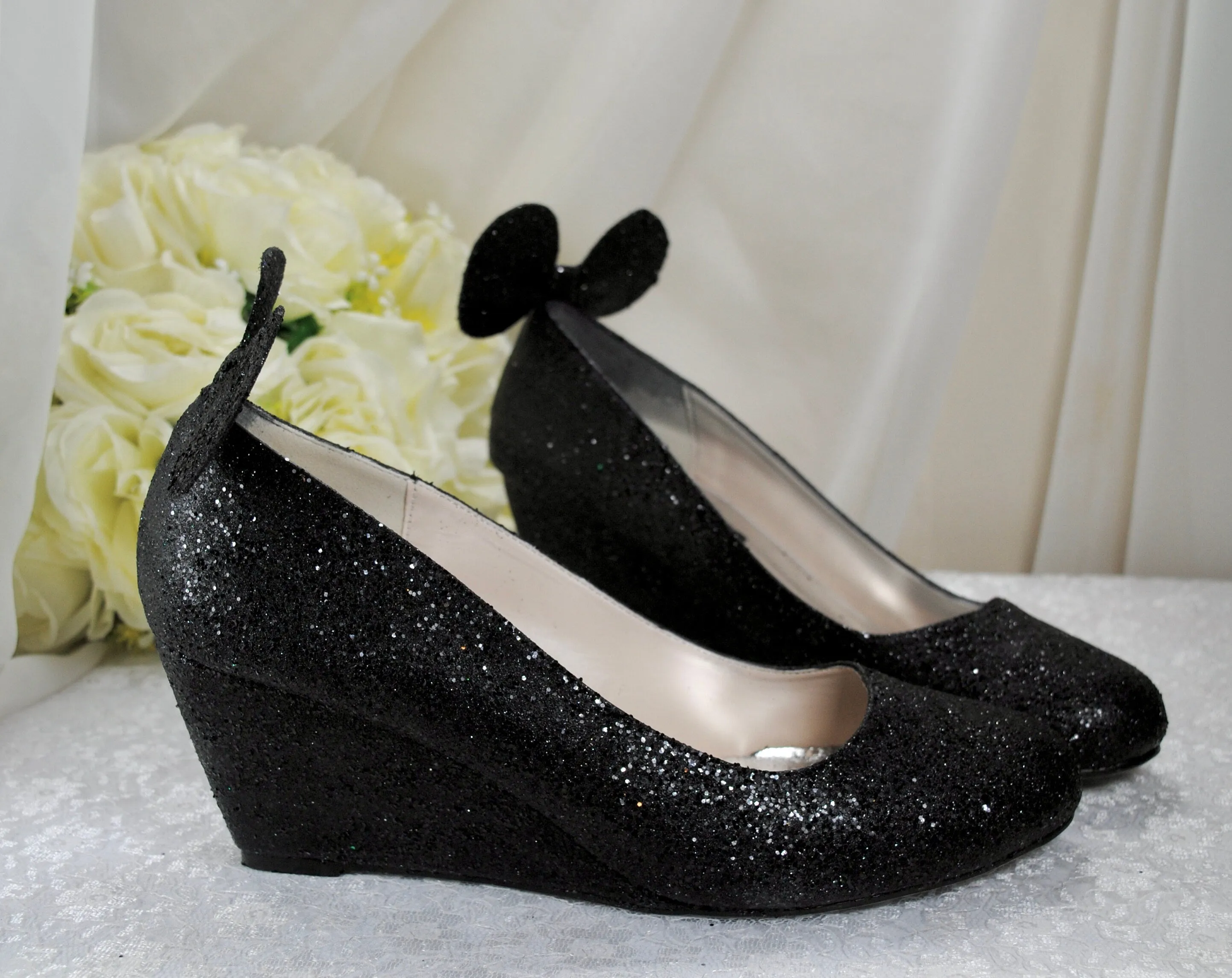 Wedge Heel Glitter Wedding Shoes, Disney Mouse Ears, Shoes for Bride. Any Colour