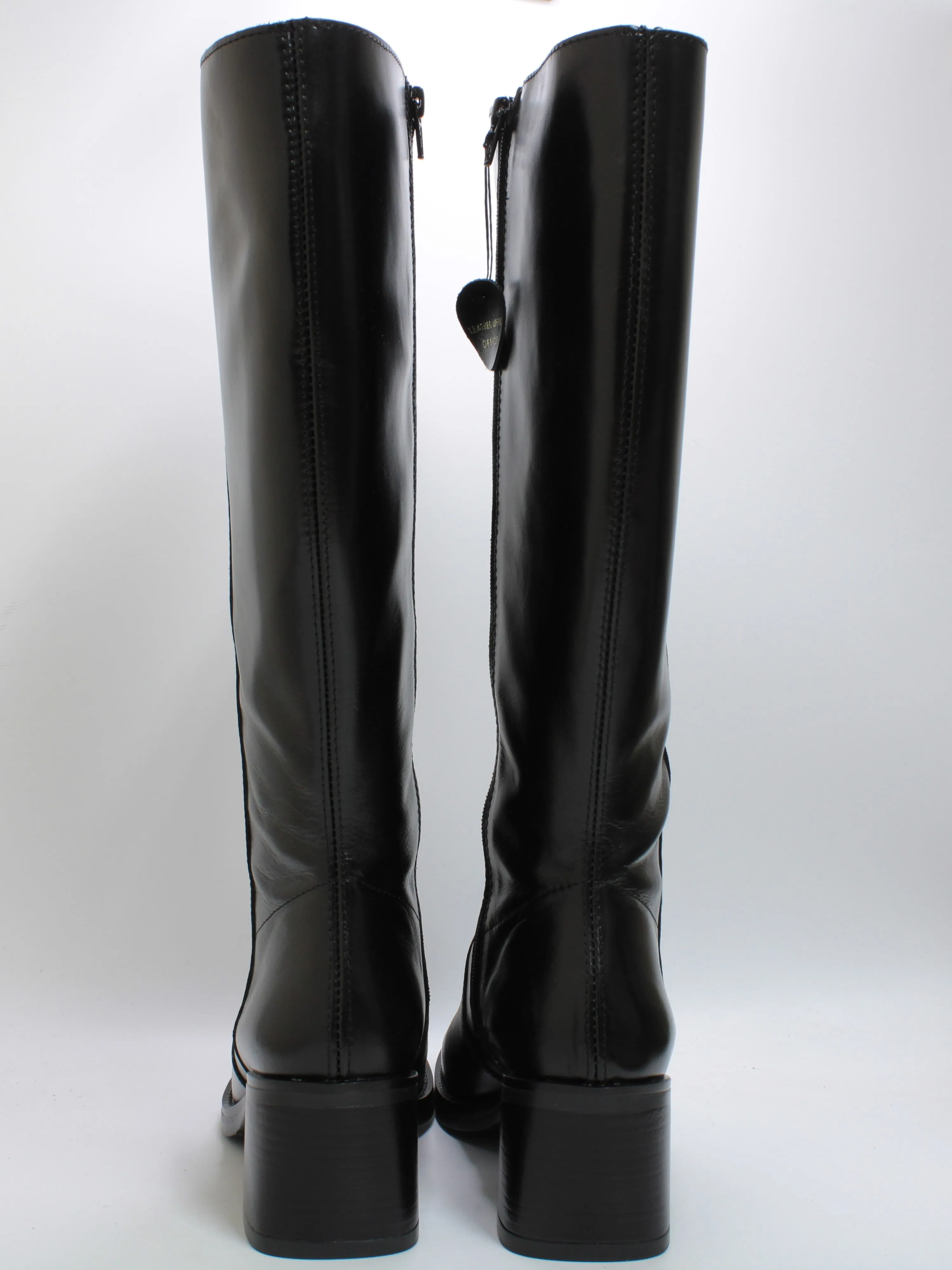 Womens Office Karamel Knee High Black Heel Boots New Black Leather